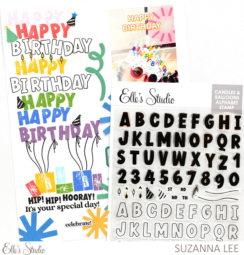 Candles and Balloons Birthday Alphabet Stamp