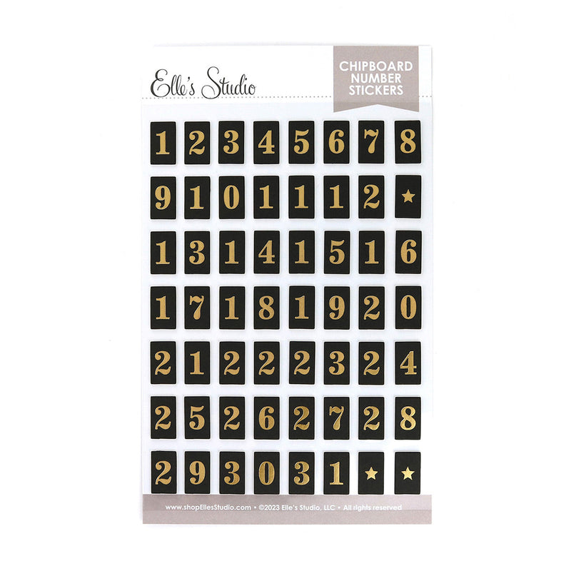 Black and Matte Gold Chipboard Tile Numbers
