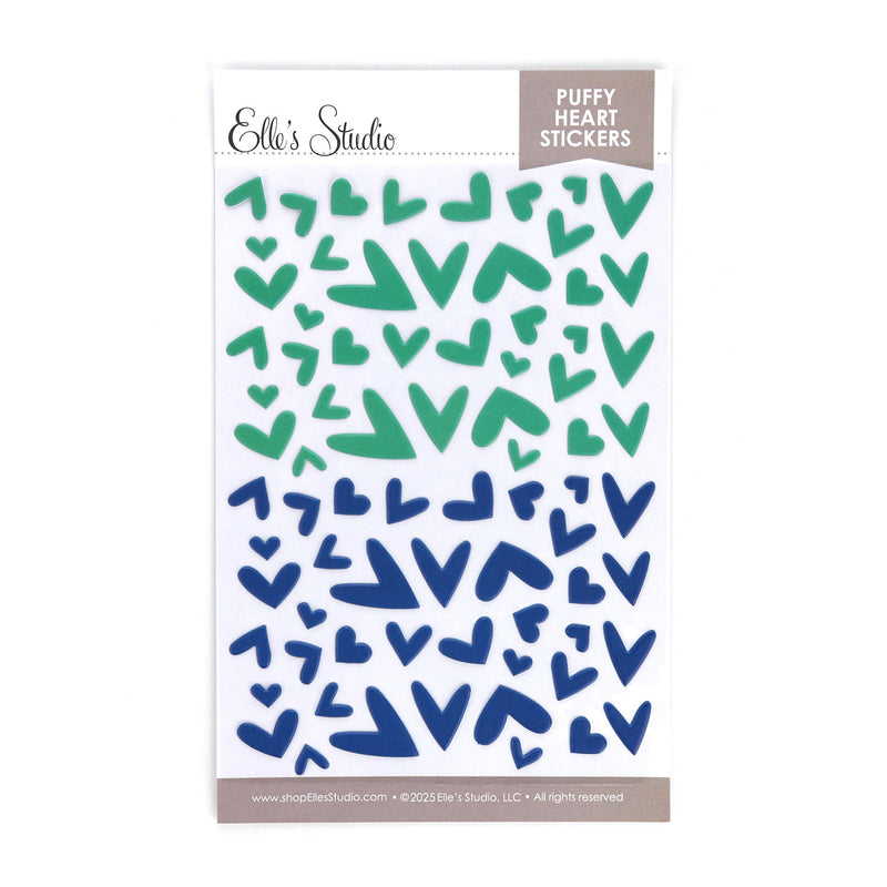Puffy Heart Stickers - Teal and Navy