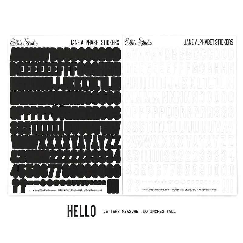 Small Jane Alphabet Stickers - Black and White