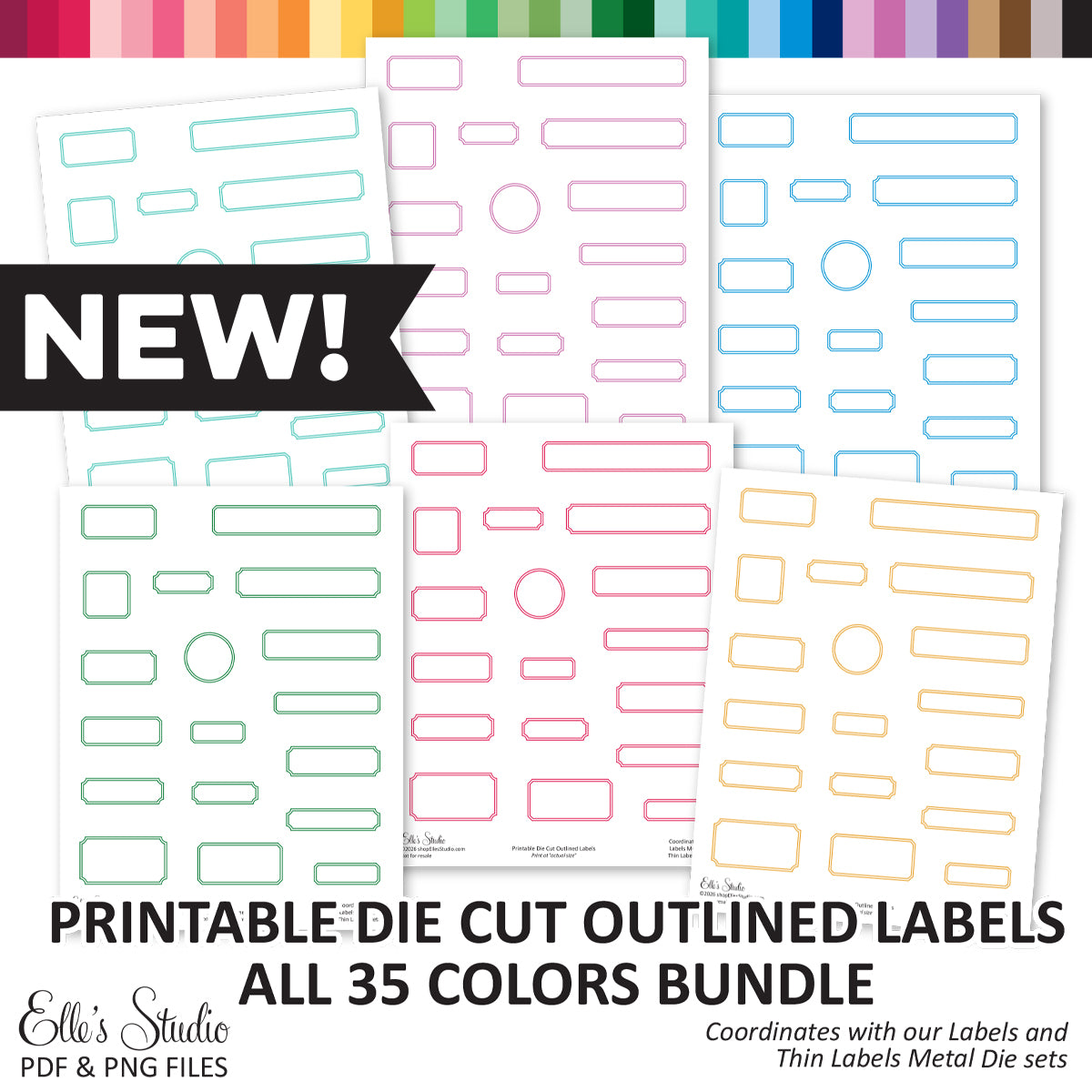Printable Die Cut Outlined Labels - 35 colors BUNDLE | Elle's Studio