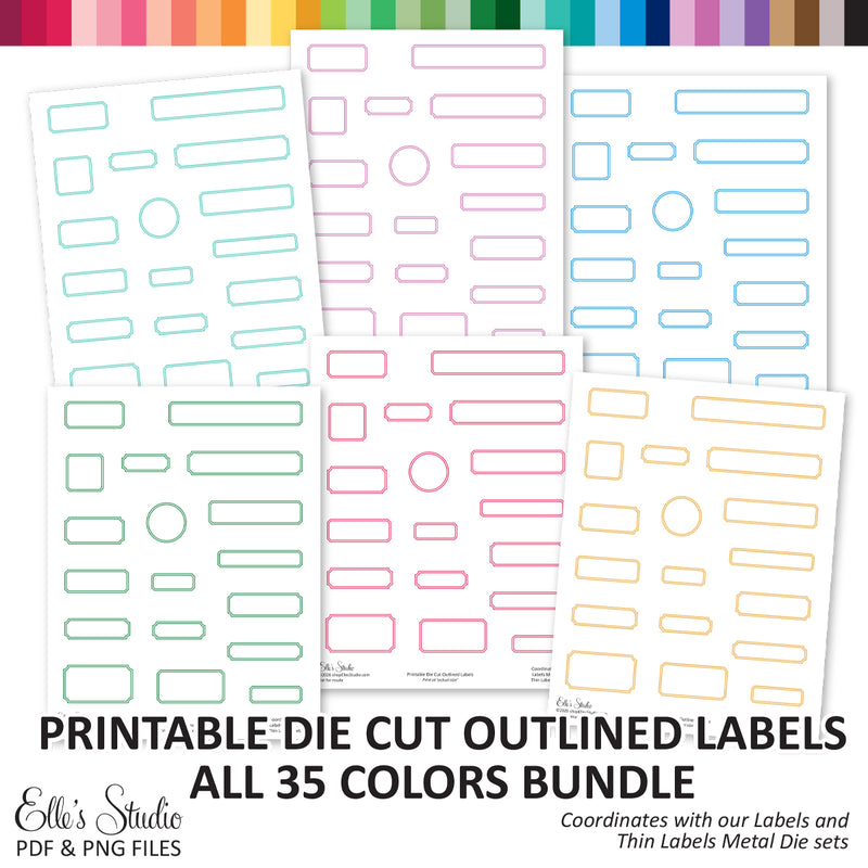 Printable Die Cut Outlined Labels - 35 colors BUNDLE | Elle's Studio