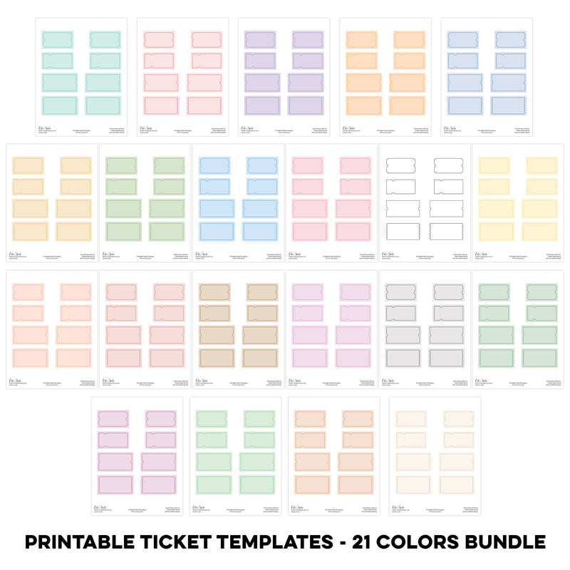Printable Ticket Templates - 21 Colors Bundle