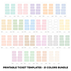Printable Ticket Templates - 21 Colors Bundle