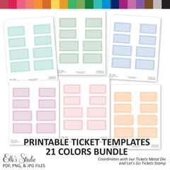 Printable Ticket Templates - 21 Colors Bundle