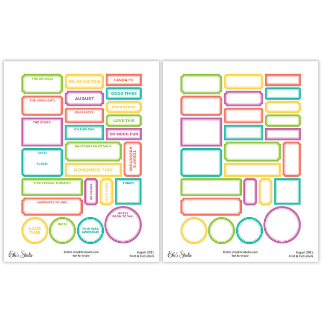 August 2021 Print and Cut Labels | Elle's Studio
